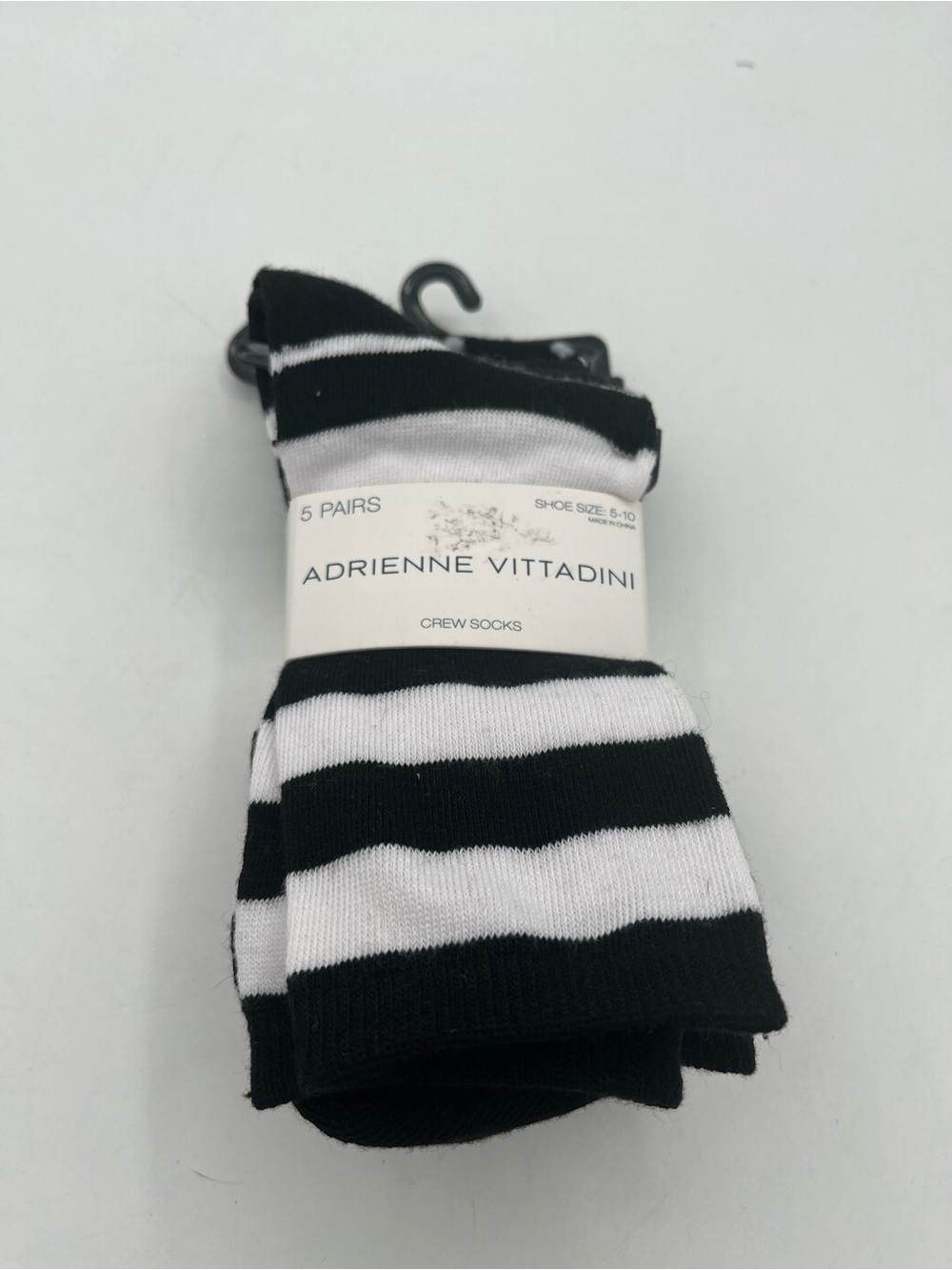 Adrienne Vittadini Black & White Striped Polka Fot Crew Socks - 5 Pack